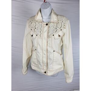 Cache Crochet Peek-A-Boo Stretch Jacket Top New Ivory Cotton Spandex $178 Sz 10